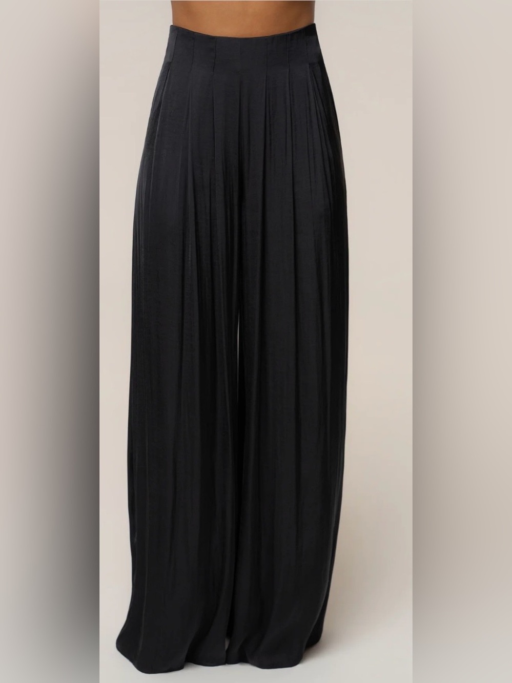 JLUXLABEL Black Wide Leg Pleated Palazzo Pants